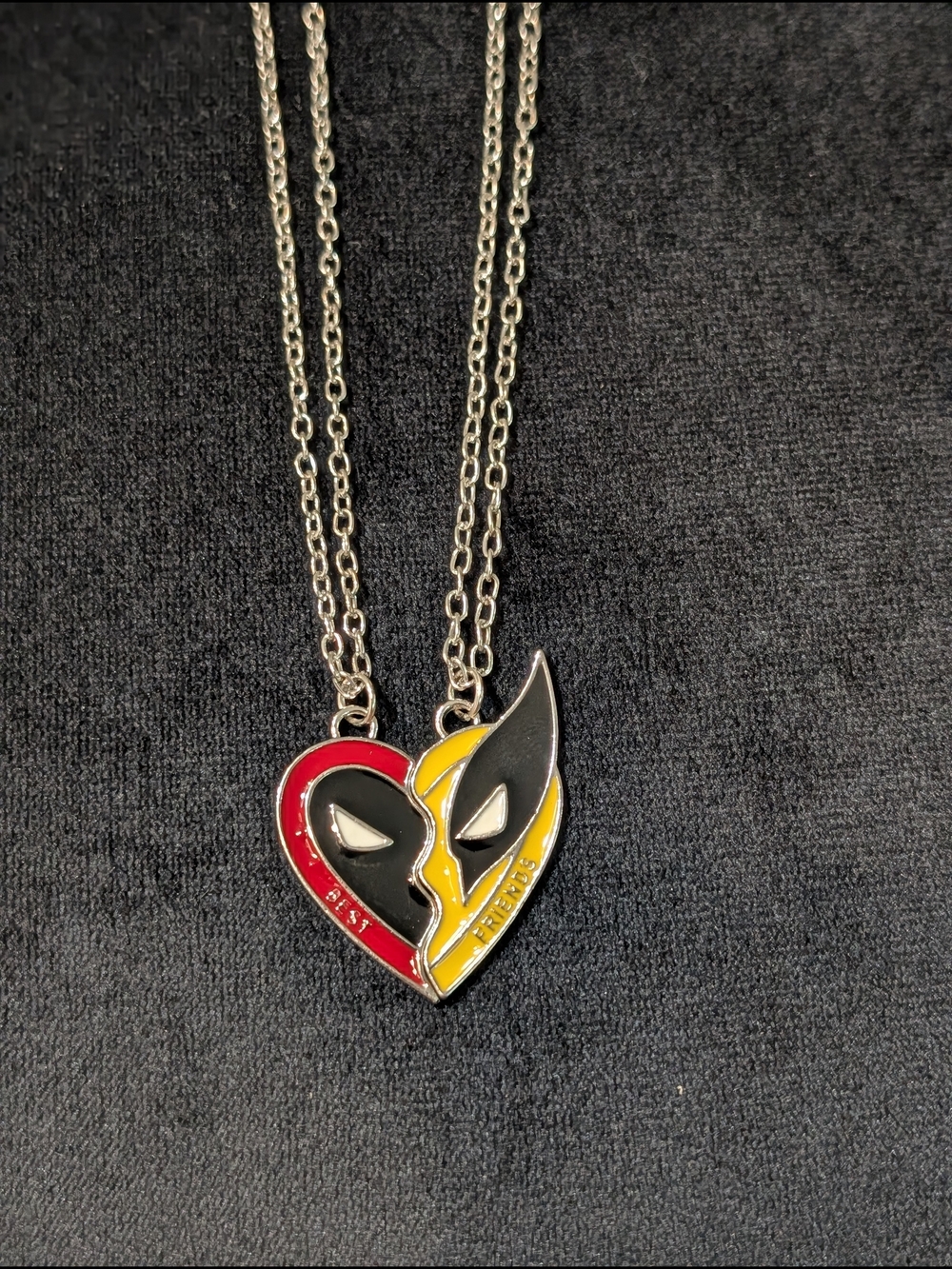 Marvel Deadpool & Wolverine Best Friends Split Heart Charm 2 Necklace Set